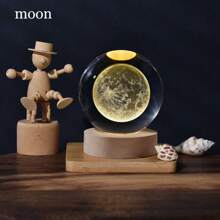 1pc Creative 3D Laser Engraving Crystal Ball With Wooden Warm Light Base, Galaxy Sky Night Light Table Decoration, USB Powered, Perfect For Friends, Graduation, And Team Building Memorabilia (Sphere Diameter 6cm + Base Diameter 5cm)
