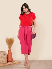 Women Pants - 玫紅色 - 查看 5