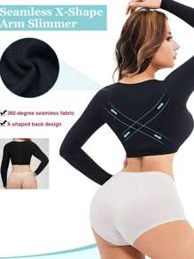 女士四季可穿尼龍材質舒適透氣,可調節扣帶設計無縫臂套 - 黑色 - 查看 2