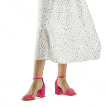 Women 2.25 In Chunky Low Heels Open Toe Block Heeled Dress Ankle Strap Pump Wedding Sandals - 玫紅色 - 查看 5