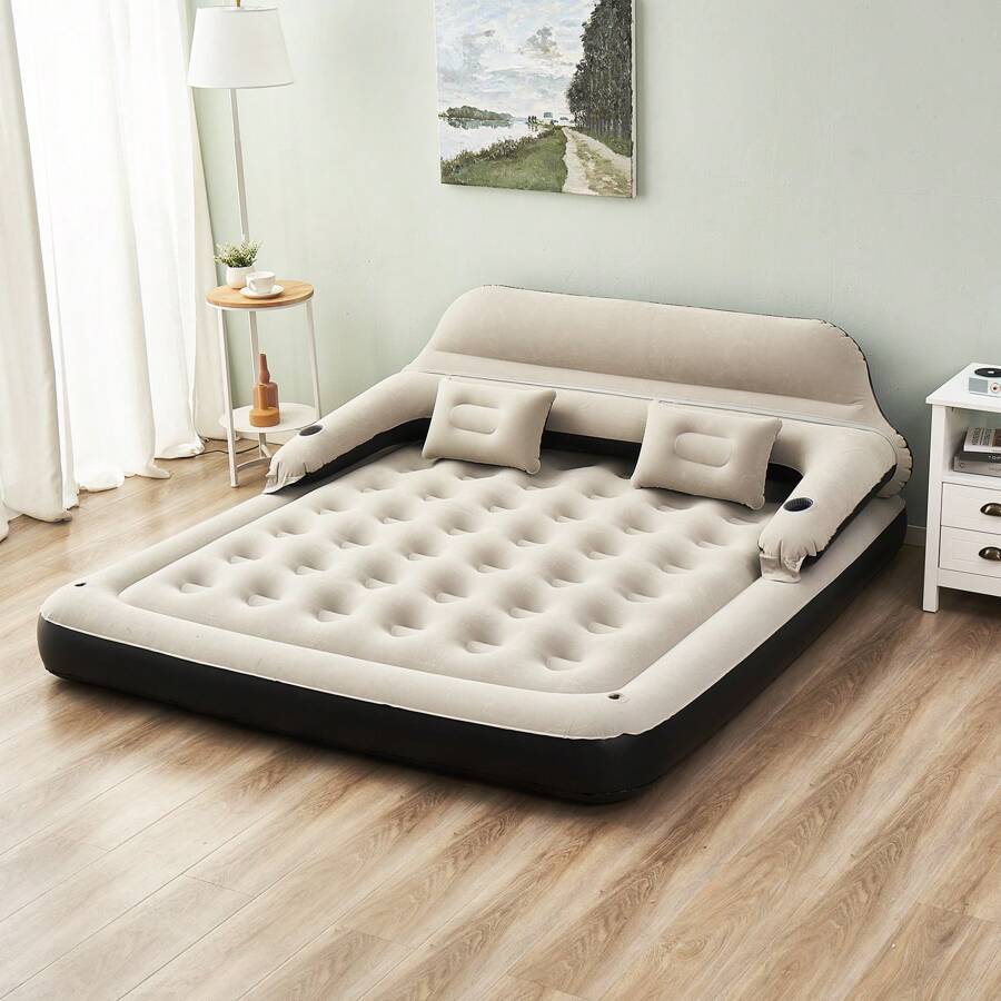 Air Mattress Inflatable Bed, Inflatable Bed With Cushion And Backrest - Beis - Ver 1