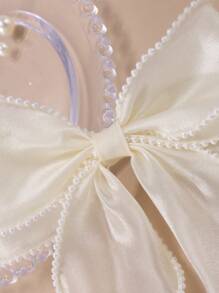 1pc Girl Bow Hair Clip,Elegant Pearl Mesh Hairpin Accessories For Girls,Kids Hair Accessories - Beige - View 3