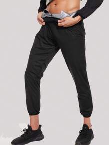 1set Men's Silver Coating Sweat-Wicking Zipper Pocket Color Block Sports Suit, Suitable For Outdoor Fitness