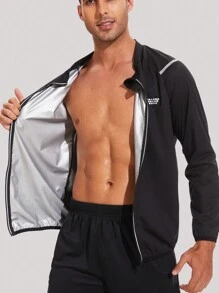 1set Men's Silver Coating Sweat-Wicking Zipper Pocket Color Block Sports Suit, Suitable For Outdoor Fitness