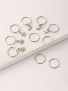 10pcs Girls' Hair Clip Set With Star, Moon, And Circle Design