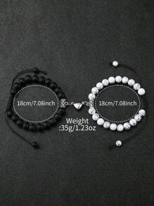 4pcs/Set Couple's Fashionable And Concise Digitally Indexed Dial Quartz Wristwatch + Heart Shaped Beaded Bracelet Set As A Gift For Students Returning To School Valentines - Black and White - View 5