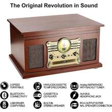 DIGITNOW HiFi Record Player Bluetooth USB, Record Player With Speaker, Dual Compact Stereo System, Adjustable Counterweight Magnetic Cartridge, RCA Output - Brown - View 2