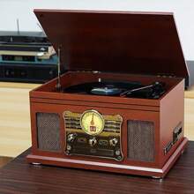 DIGITNOW HiFi Record Player Bluetooth USB, Record Player With Speaker, Dual Compact Stereo System, Adjustable Counterweight Magnetic Cartridge, RCA Output - Brown - View 5