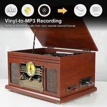 DIGITNOW HiFi Record Player Bluetooth USB, Record Player With Speaker, Dual Compact Stereo System, Adjustable Counterweight Magnetic Cartridge, RCA Output - Brown - View 4