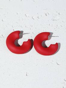 1pair Women's Fashionable C Shape Plastic Earrings - Red - View 3