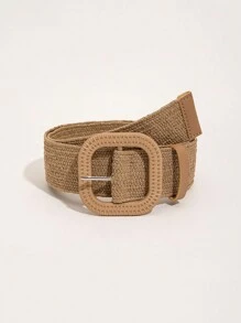 1pc Women's Bohemian Style Skirt Set For Summer With Square Buckle Woven Pp Straw Belt Boho Summer, School Fall, Autumn, Halloween - Square Buckle - View 15