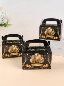 4pcs Đen Vàng Cầm tay Hộp Quà , Hình vuông Đáy Túi kẹo , Vui vẻ Sinh nhật Cầm tay Bánh ngọt Hộp Bánh Hộp , Cửa hàng bánh mì Bữa ăn nhẹ Cái túi , Ngày lễ Tiệc sinh nhật Quân nhu , Làm bánh Cửa hàng Quân nhu , Hộp Đóng gói - Nhiều màu - Xem 5