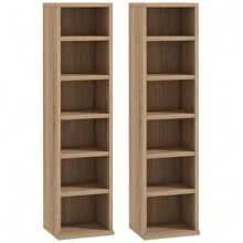 HOMCOM 204 CD Media Display Shelf Unit Set Of 2 Blu-Ray Tower Rack W/ Adjustable Shelves Bookcase Storage Organiser - Coffee Brown - View 2