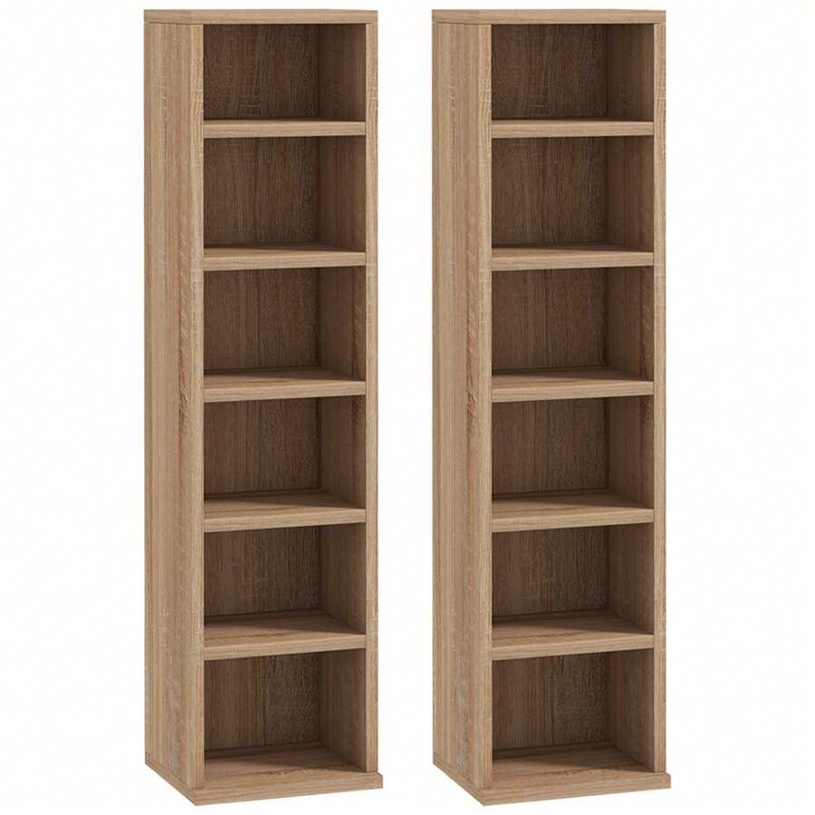 HOMCOM 204 CD Media Display Shelf Unit Set Of 2 Blu-Ray Tower Rack W/ Adjustable Shelves Bookcase Storage Organiser