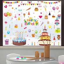 4張生日裝飾性落地窗貼紙卡通蛋糕靜電貼紙可拆卸玻璃藝術貼紙供生日派對裝飾用品 - 彩色 - 查看 8