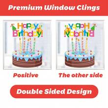 4張生日裝飾性落地窗貼紙卡通蛋糕靜電貼紙可拆卸玻璃藝術貼紙供生日派對裝飾用品 - 彩色 - 查看 4