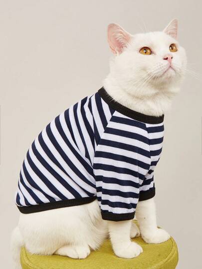 1 pieza Camiseta a rayas para mascotas, ropa para mascotas de manga corta transpirable adecuada para perros y gatos pequeños
