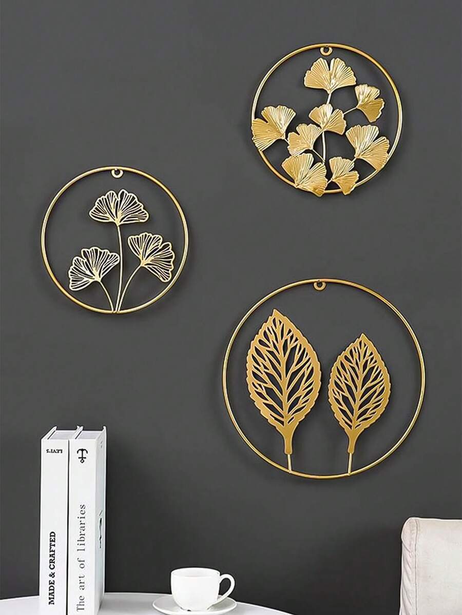 1pc Wrought Iron Wall Decoration, Living Room TV Background Decorative Wall Hanging, Modern Living Room Decoration Iron Leaf Wall Decoration, Sofa Wall Entrance Room Pendant Best Gifts - Gold - View 1