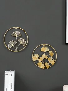 1pc Wrought Iron Wall Decoration, Living Room TV Background Decorative Wall Hanging, Modern Living Room Decoration Iron Leaf Wall Decoration, Sofa Wall Entrance Room Pendant Best Gifts - Gold - View 2