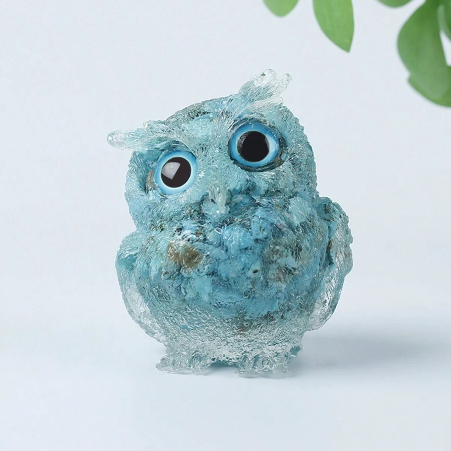 1pc Natural Crystal Crushed Stone Dropper Owl Ornament Desktop Display Table Home Decoration Gift Product - Turquoise - View 1