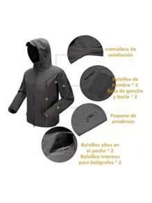 Chaqueta táctica militar impermeable con cremallera para hombre - Negro - Ver 6