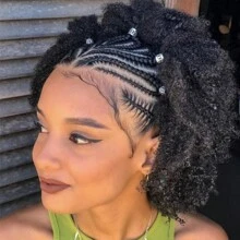 玉米辫假发 13x4 英寸 高清蕾丝前假发 带婴儿头发 预拔 无胶透明前部假发 女士自然发型 - 黑色 - 查看 2