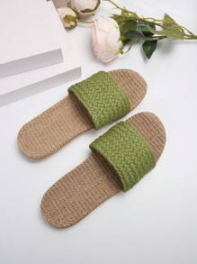 時尚女士編織草繩舒適輕便平底涼鞋,適用於休閒和度假 - 綠色 - 查看 6