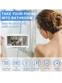 360° Rotation Waterproof Shower Phone Holder, Shower Phone Case, Anti-Fog High Sensitivity Cover Mount Box For Bathroom Wall Mirror Bathtub Kitchen, Waterproof Bathroom Touch Screen Phone Box, No Drilling Wall-Mounted Touch Screen Phone Holder Box Bathroom Shower Anti-Fog Phone Storage Box Protective Box Storage Box - White - View 5