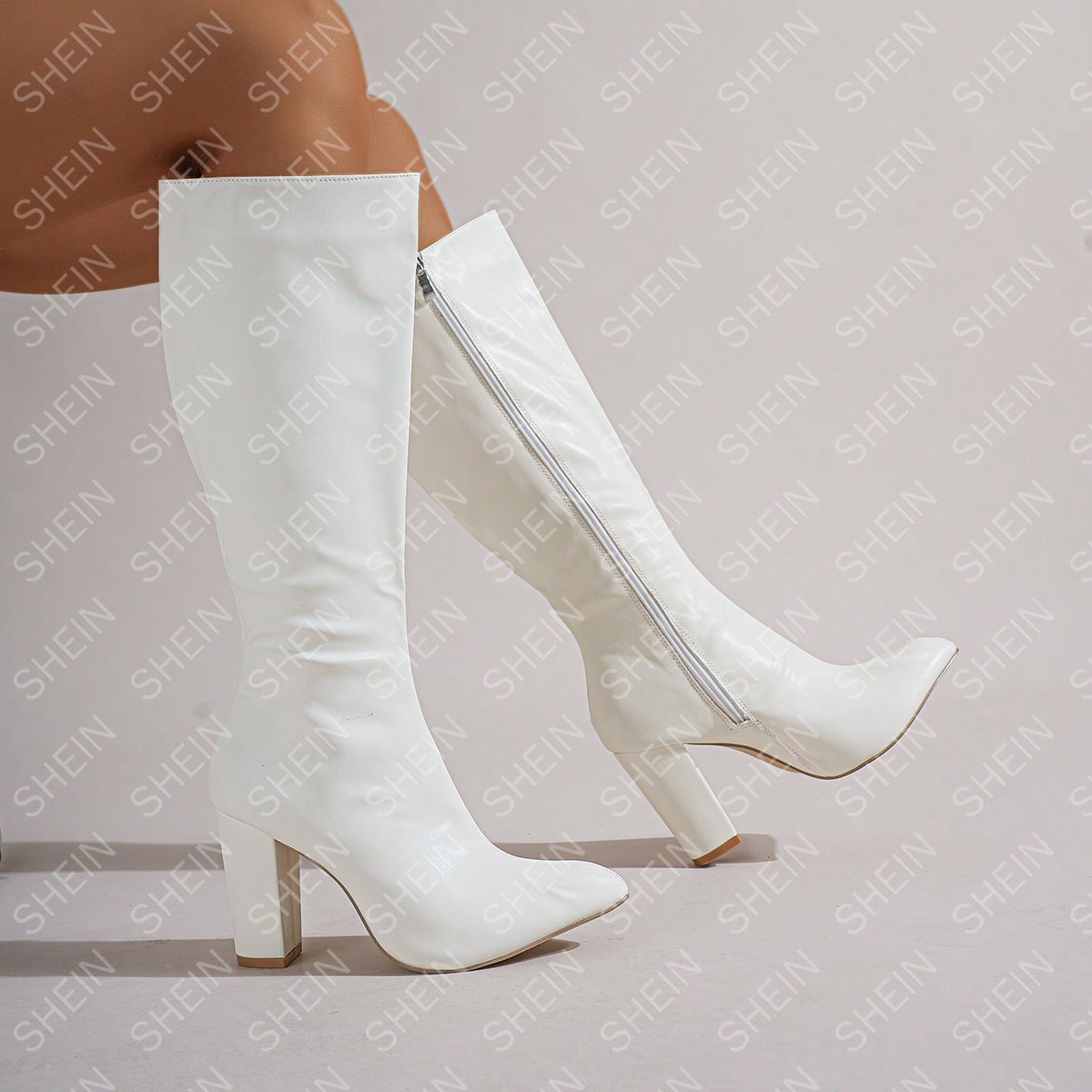 Botas de tacón alto para mujer, elegantes y de moda con caña larga, estilo casual y alto, zapatos de tacón grueso estilo británico para mujer, par