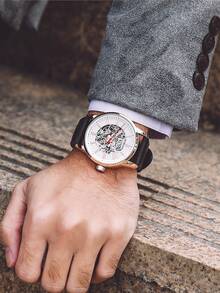 Ochstin 2024 新款男士休閒時尚自動中空防水手表 - 白色 - 查看 1