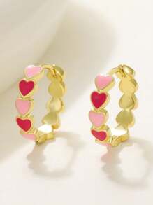 1pair Fashion Heart Shaped Clip-On Earrings, Suitable For Women/Girls Daily, Party, Wedding, Holiday Gift
