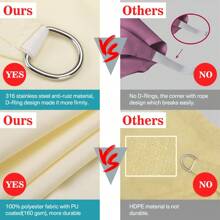 1 Set Waterproof Sun Shade Sail, Includes Stainless Steel Cable Ropes, Available In Triangle, Rectangle, Square Shapes, 98% UV Protection, Suitable For Outdoor Camping, Patio, Garden, Swimming Pool And More - Beige - View 5