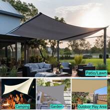 1 Set Waterproof Sun Shade Sail, Includes Stainless Steel Cable Ropes, Available In Triangle, Rectangle, Square Shapes, 98% UV Protection, Suitable For Outdoor Camping, Patio, Garden, Swimming Pool And More - Beige - View 7
