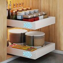1pc Pull Out Cabinet Organizer, Under Sink Dish Rack And Storage Organizer, Under Sink Drawer Storage Box, Kitchen Shelf With Sliding Storage Drawer - White - View 5