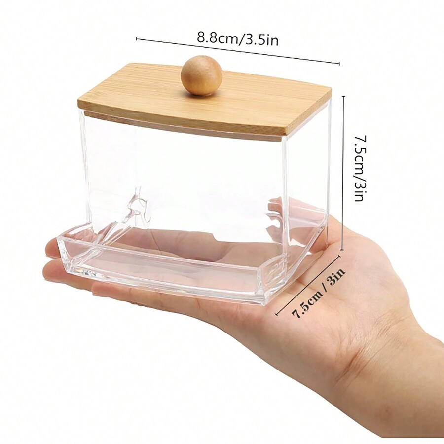 8oz Qtip Holder Dispenser With Bamboo Lids, Big Clear Bathroom