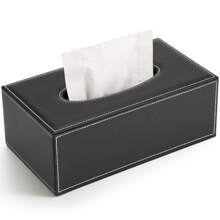 High-End Fashion PU Leather Tissue Box Holder, Black With Cover, Rectangular Napkin Paper Tissue Dispenser, Home/Office/Car Tissue Box Cover Decor Container With Magnetic Bottom (Black) Home Bathroom Decor Bathroom Organizer Fall Decor Back To School - Black - View 3