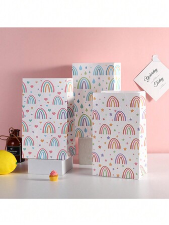 5 piezas/set Bolsas de papel de color con base de papel kraft sin asas, bolsas de empaque de regalo con 5 piezas de pegatinas