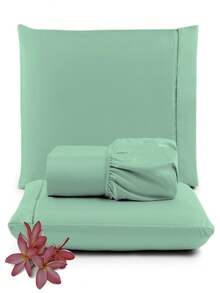 Double Bed Sheet Set 400 Thread Count 2 Pieces Super Soft Stick Stitch - 綠色 - 查看 2