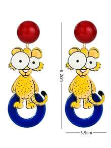 一对个性化可爱卡通动物大眼睛可爱小豹子亚克力耳环 - 彩色 - 查看 6