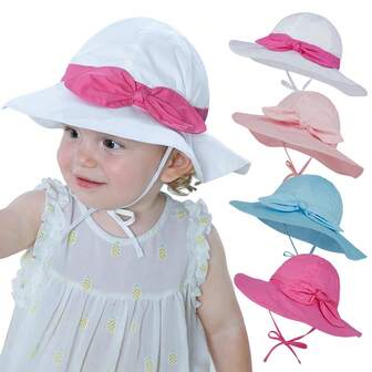 1pc Kids Solid Bow Decor Sun Ion Bucket Hat For Daily Life