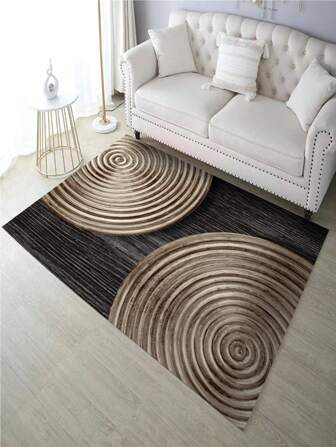 1pc Abstract Wooden Rings Print, Modern & Minimalist Living Room, Coffee Table, Bedroom, Bedside, Entryway Mat, Non-Slip & Absorbent Rug ,Room Decor