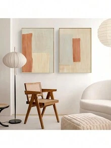 CPWAD 3入組北歐暖色系走廊裝飾奶油色方塊現代簡約抽象風格油畫,客廳餐廳臥室家庭裝飾,無框畫 - Size - 查看 3