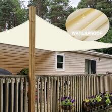 1 Set Waterproof Sun Shade Sail, Includes Stainless Steel Cable Ropes, Available In Triangle, Rectangle, Square Shapes, 98% UV Protection, Suitable For Outdoor Camping, Patio, Garden, Swimming Pool And More - Beige - View 3