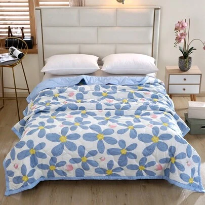 1pc Multicolor Reactive Print Summer Quilt With Fashionable Sand Washing And Embroidery, Thin Summer Quilt Suitable For Home Bedroom/Living Room/Car/Outdoor Use
