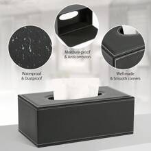High-End Fashion PU Leather Tissue Box Holder, Black With Cover, Rectangular Napkin Paper Tissue Dispenser, Home/Office/Car Tissue Box Cover Decor Container With Magnetic Bottom (Black) Home Bathroom Decor Bathroom Organizer Fall Decor Back To School - Black - View 4