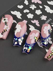 2包立体浮雕美甲贴纸，粉色白色花瓣蝴蝶亚克力春夏花朵滑贴美甲装饰美甲用品DIY美甲 - 彩色 - 查看 3