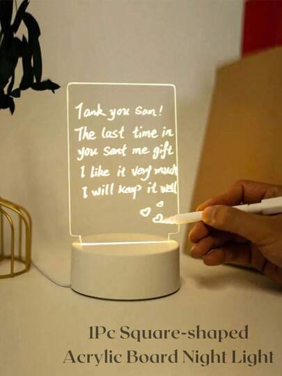 1Pc Square-Shaped Acrylic Board Night Light(Including Base, USB Cable, Stylus, And Acrylic Board), Message Board With Erasable Function And Handwriting Lighting Function