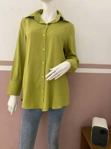 Women Blouses - Lime Green - View 2