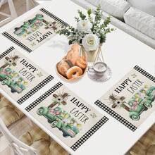 4 cái/bộ lễ Phục sinh Theo chủ đề Và Đệm tách , Dễ thương Thỏ Và Vượt qua & Hoa & Trứng In Hình hộp chữ nhật Đối với Đồ trang trí , Chống trượt Chống nóng Tấm lót bàn Đối với Phòng bếp Và Nhà hàng - Nhiều màu - Xem 4