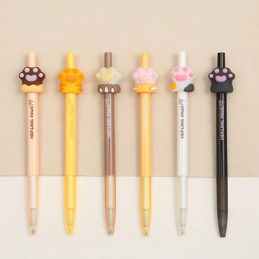 3入組隨機可愛的貓爪0.5mm黑色凝膠筆,壓力式原子筆,適用於學校和辦公室文具 - 彩色 - 查看 1